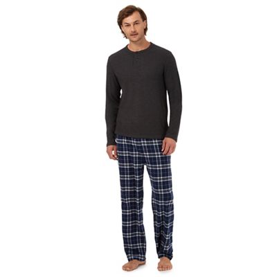 Maine New England Big and tall grey long sleeved top and checked trousers loungewear set